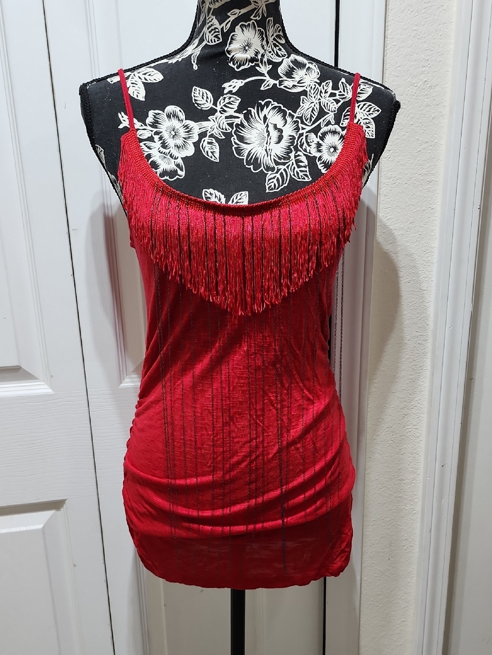Red Fringe Spaghetti Strap Women's Tank Top S/M